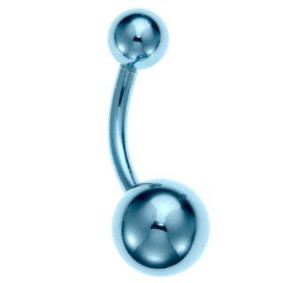 14G 3/8"   Light Blue Anodized Titanium Plated Belly Button Ring Body Piercing Rings Jewelry