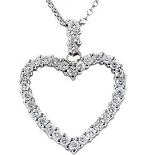 .75CT Real Diamond Heart Shape Pendant 14K White Gold Jewelry
