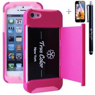 Rugged High Impact Credit Card Holder Wallet Soft + Hard Hybrid Combo Case Cover for Apple iPhone 5/5S + Stylus + Screen Protector   Hot Pink & Pink Cell Phones & Accessories