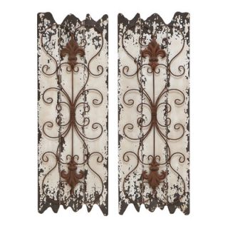 Woodland Imports Elegant Wood and Metal Wall Sculpture (Set of 2)