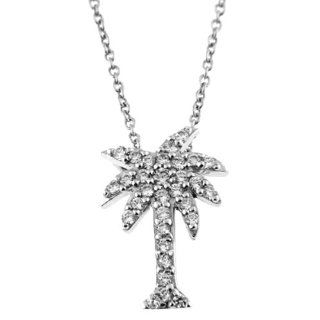 Sterling Silver Cubic Zirconia Palm Palmetto Tree Pendant Necklace Jewelry