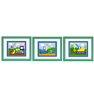 Olive Kids Under Construction Print with Dark Green Frame (Set of 3)
