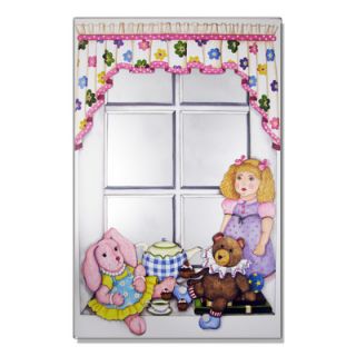 Stupell Industries Faux Window Mirror Screen with Doll and Bunny