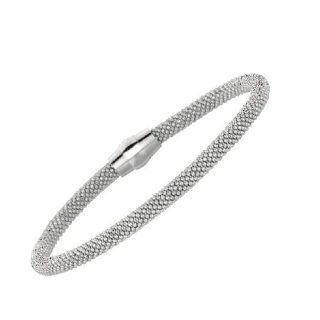 .925 Sterling Silver Basket Mesh Tubular Bangle Magnetic Lock 7 1/2" Jewelry