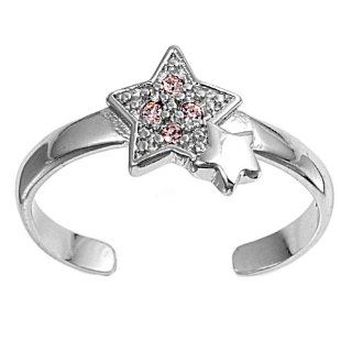 Sterling Silver Pink CZ Stars Toe Ring NakedJewelryLA Jewelry
