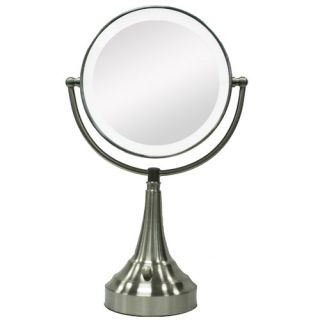 Round Vanity Mirror with LED Surround Light in Satin Nickel