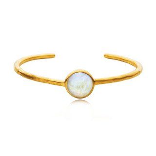 Moonstone Round Cuff Bracelet in 24 Karat Gold Jewelry