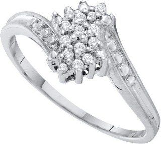 0.10 Carat (ctw) 14K White Gold Round White Diamond Ladies Cluster Engagement Ring 1/10 CT Jewelry