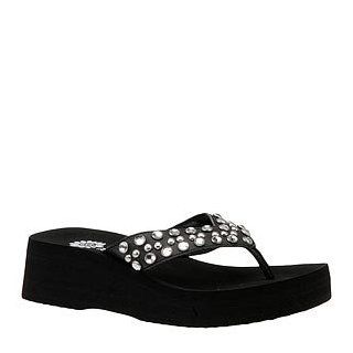 Yellow Box Georgia Black M 11 Flip Flops with Clear Crystals and Silver Studs Shoes