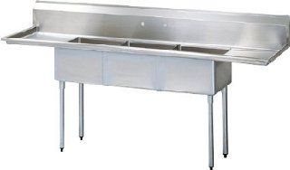 Turbo Air Green World TSA 3 14 D1 3   18" x 18" x 14" Compartment Stainless Steel Sink with 2   18" Drainboards   Triple Bowl Sinks  