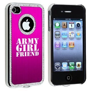 Apple iPhone 4 4S 4G Hot Pink S12 Rhinestone Crystal Bling Aluminum Plated Hard Case Cover Army Girlfriend Cell Phones & Accessories