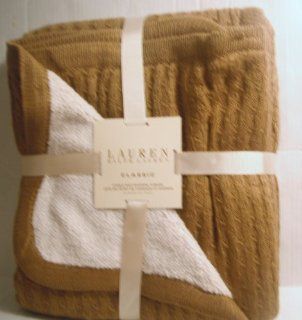 Lauren Cable Knit Sherpa Throw camel   Throw Blankets