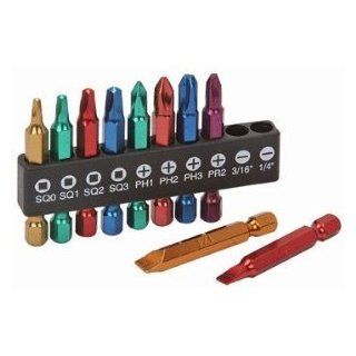 "ABC Products"   10 Piece ~ 1/4" Hex Screwdriver   Bit Set   2 Inches Long   Assorted Sizes (Bit Sizes [4] Square 0, 1, 2, and 3; [3] Phillips #1, #2, and #3; [1] Pozi #2; [2] Slotted 3/16" and 1/4"   Color Coded   For Easy Find