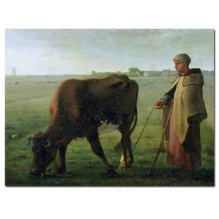 Trademark Art Woman Grazing Her Cow, 1858 by Jean Millet Painting