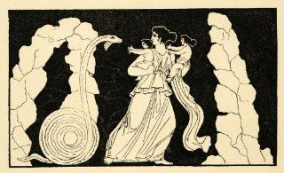 1890 Wood Engraving Leto Python Apollo Artemis Vase Painting Ancient Greece Art   Original Engraving   Prints