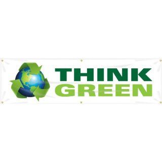 Accuform Signs MBR702 Reinforced Vinyl Motivational Safety Banner "THINK GREEN" with Metal Grommets and Recycle Graphic, 28" Width x 8' Length, Green on White Industrial Warning Signs
