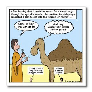 ht_2638_3 Rich Diesslins Funny Cartoon Gospel Cartoons   Parable   Camel Through the Eye of a Needle   Iron on Heat Transfers   10x10 Iron on Heat Transfer for White Material Patio, Lawn & Garden