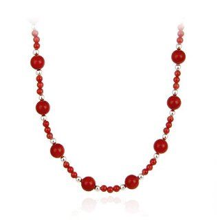 Sterling Silver Red Genuine Sea Bamboo Coral Stone Bead Long Necklace 30" Chain Necklaces Jewelry