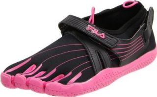 Fila Women's Skele Toes EZ Slide Shoe, Black/Hot Pink, 5 M US Athletic Water Shoes Shoes