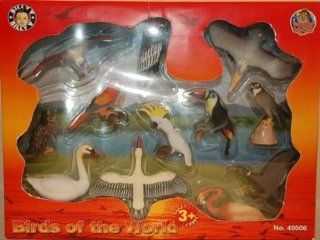 Birds of the World 12 piece playset Flamingo, Swan, Heron, Duck, Cockatoo, Eagle, Vulture, Pelican, Owl, Macaw, Tucan and Falcon, Figures in Window Box Toys & Games