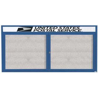 Aarco Products ODCC3672RHB 2 Door Outdoor Enclosed Bulletin Board with Header & Blue Powder Coated Aluminum Frame 36H x 72W  