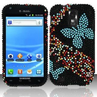 BLUE BUTTERFLY Hard Plastic Bling Rhinestone Case for Samsung Hercules T989 (Galaxy S2 T Mobile) [In Twisted Tech Retail Packaging] Cell Phones & Accessories