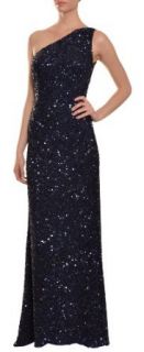 Theia Women's Dazzling Sequin One Shoulder Long Evening Gown 4 Sapphire