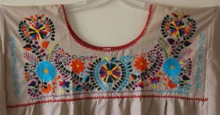 XL 2X Hand Embroidered Mexican Peasant Hippie Boho Blouse Plus Size Tan Toys & Games