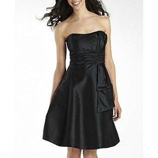 London Style Strapless Taffeta Dress with Side Bow, Size 4 (Black)