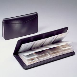 Winn International Black Cowhide Leather 3 High Business Card File