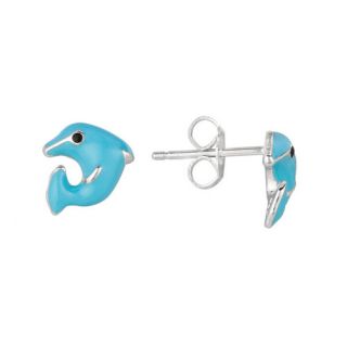 Sterling Silver and Enamel Dolphin Earring