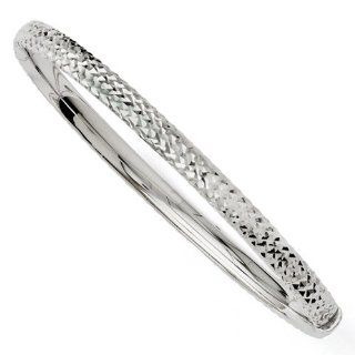 14k 7in White Gold 4.75mm D/C Hinged Bangle. Metal Wt  6.42g Jewelry