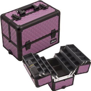 PURPLE/BLACK INTERCHANGEABLE 6 TIERS EXTENDABLE TRAY DIAMOND PATTERN PROFESSIONAL ALUMINUM COSMETIC MAKEUP CASE WITH DIVIDERS   E3304 Electronics