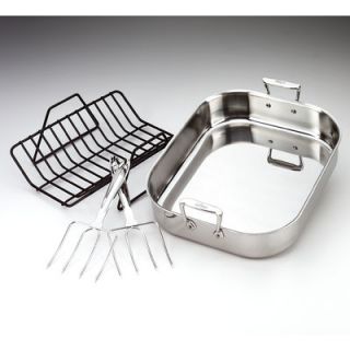 All Clad Stainless Steel Large Roasting Pan with Rack and Turkey Forks