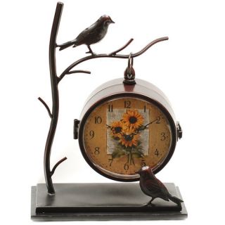 Table Clock with Bird in Dark Metallic