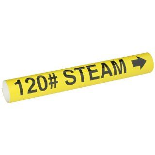 Brady 5613 Ii High Performance   Wrap Around Pipe Marker, B 689, Black On Yellow Pvf Over Laminated Polyester, Legend "120# Steam" Industrial Pipe Markers