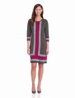 NY Collection Women's 3/4 Sleeve Crew Neck Colorblock Dress, McKayla, Large
