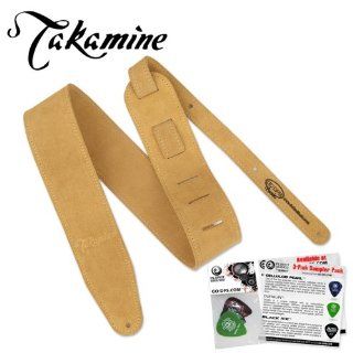 Takamine Tan Suede Guitar Strap with Planet Waves/GoDpsMusic 3 Pick Sampler Musical Instruments