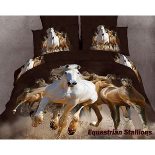 Dolce Mela Horse Lovers Equestrian Stallions 6 Piece Duvet Cover set