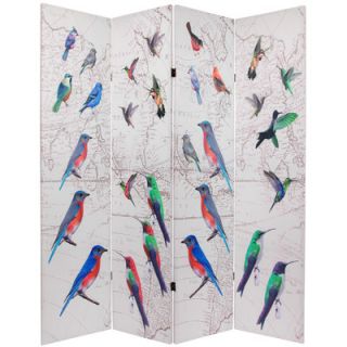 Oriental Furniture Double Sided Birds 4 Panel Room Divider