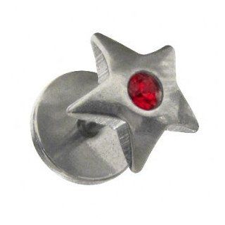 Star Fake Earlobe Plug w/ Red Strass   Body Piercing & Jewelry by VOTREPIERCING   Size 1.2mm/16G   Length 06mm   Balls 08mm Jewelry