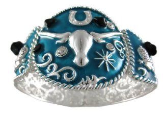 Turquoise Blue Enamel Western Steer Stretch Bracelet Jewelry