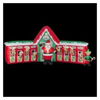 CHRISTMAS DECORATION LAWN YARD INFLATABLE SANTA CLAUSE IN STABLE WITH 8 REINDEER 12'  Outdoor Decor  Patio, Lawn & Garden
