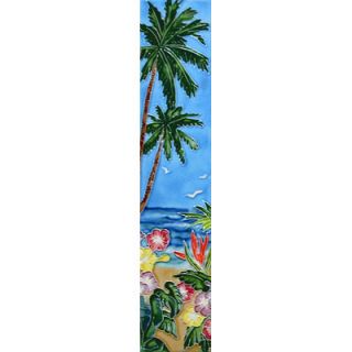 EnVogue 16 x 3 Palm Trees and Flowers Art Tile in Blue