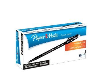 Papermate Eraser Mate Ballpoint Stick Erasable Pen, Black Ink, Medium Point, Dozen, DZ   PAP3930158  Rollerball Pens 
