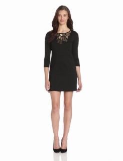 Vince Camuto Women's Shift Dress With Neckline Embellishment, Black, 4 Gold And Black