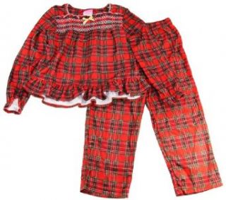 J Khaki Girls Plaid Long Sleeve Sleepwear Pajama with Bow 2 Piece Set 7/8 Reds Clothing