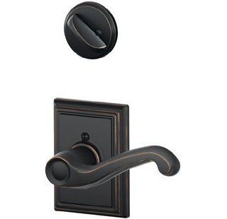 Schlage F59 716 Aged Bronze Flair Lever and Deadbolt with Addison Rose (Interior Half Only)   Door Levers  