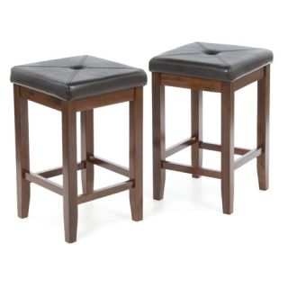 Upholstered Square Seat 24 Barstool in Vintage Mahogany