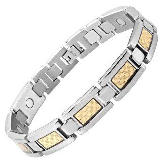 Willis Judd New Mens Titanium Magnetic Bracelet with Gold Carbon Fiber Insets Free Link Removal Tool Jewelry